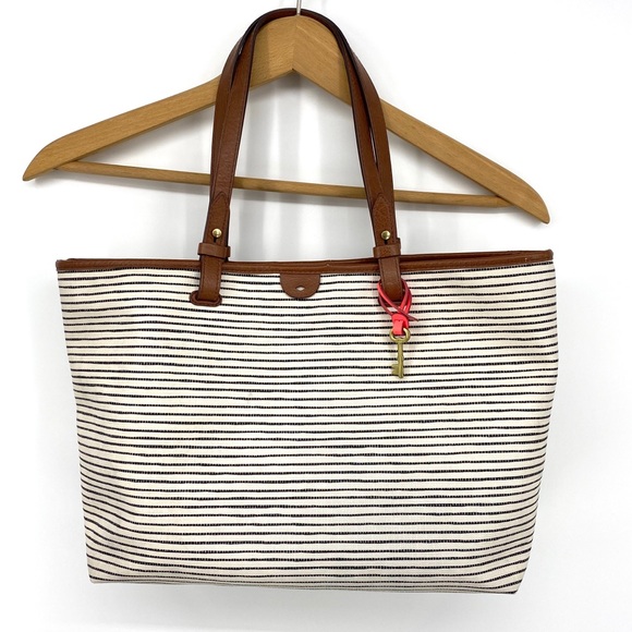 Fossil Handbags - Fossil Striped Tote Purse White w/ Black Stripes